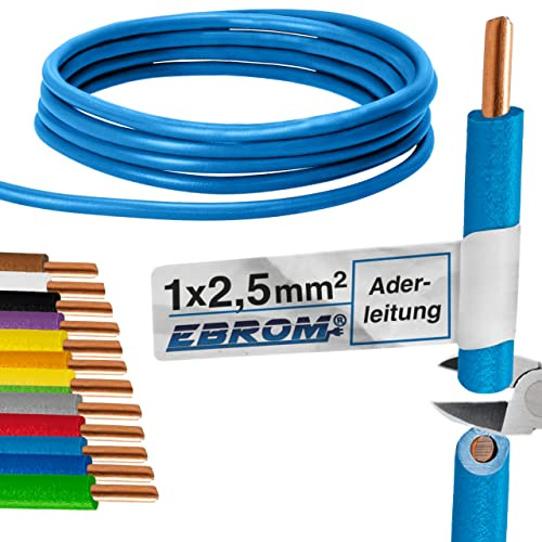 H07V-U – Câble conducteur rigide – Gaine en PVC – 2,5 mm² – Couleur : bleu clair - 10 m, 15 m, 20 m, 25 m, 30 m, 35 m, 40 m, 45 m, 50 m, 55 m, 60 m jusqu’à 100 m au choix