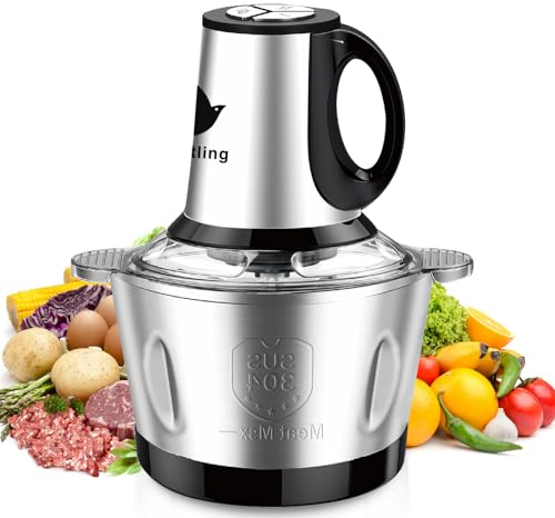 Nestling Picadora eléctrica de 600W, con 4 cuchillas afiladas y tazón de acero inoxidable de 2L, picadora de cocina para carne, verduras,cebolla y frutas