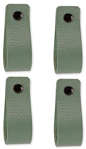 Brute Strength – Tiradores de cuero – 16,5 x 2,5 cm – Verde – 4 unidades | Tiradores y asas de cuero plena flor para armarios, cajones y cómodas; incluye tornillos cortos y largos
