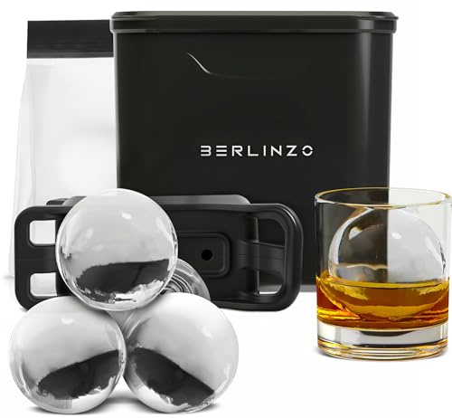 Berlinzo Premium Clear Ice Ball Maker Mold - 2 Large 2.4 Crystal Clear Ice Balls for Whiskey, Cocktails & Bourbon, Easy-to-Remove Ice Sphere Mold - Storage Bag Included (Non-Electric)