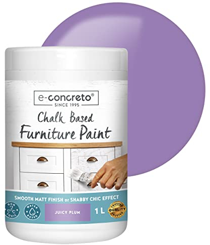 e-concreto Vernice a gesso per mobili, 1 l, finitura liscia al tatto, shabby chic o opaca, vernice a gesso + agitatore (viola)