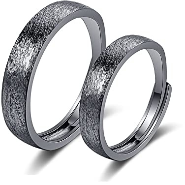 Chengxun Partnerring, gebürstet, matt, einfach, schwarz, für Damen und Herren, verstellbare Größe, Messing