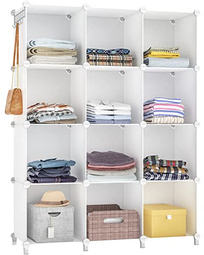 HOMIDEC Closet Organizer, 12-Cube Closet Organizers and Storage, Portable Closet Shelves, Clothing Storage (White)