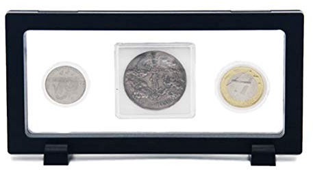BSTCAR Marco de monedas negro, soporte para monedas con bases 3D flotantes para dinero en efectivo, monedas, joyas, piedras, medallas, sellos, 18 x 9 cm