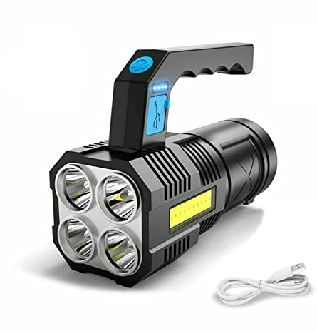 GUODSKHOO LED Flashlight Torch Rechargeable COB Spotlight Lantern Work Light Handheld Searchlight Waterproof and 4 Modes Portable Emergency Torches Lamp for Hiking Fishing Camping