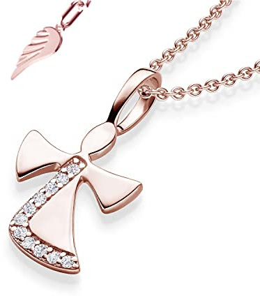 Schutzengel Kette Mädchen Rosegold (Silber 925 vergoldet), Engel-Anhänger | Halskette, Kinder-Schmuck Erst-Kommunion Tauf-Geschenk Konfirmation Firmung Geburt Taufe, Gold-Kette Kinderkette Taufkette