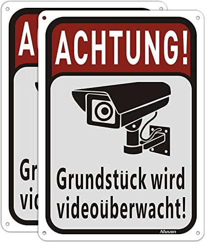 Achtung Videoüberwachung Schild 25x18cm Alu Schild Achtung Grundstück wird videoüberwacht Metall Warnschild Kameraüberwachung Warnung für CCTV Sicherheitskamera Schilder für Home Business 2 Stück