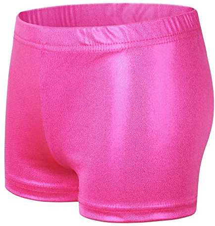 NewL Niños Niña Cintura Elástica Metálico Brillante Pantalones Cortos de Ballet para Deportes Yoga Gimnasia Entrenamiento (Rosa Rojo, 9-10 Years)