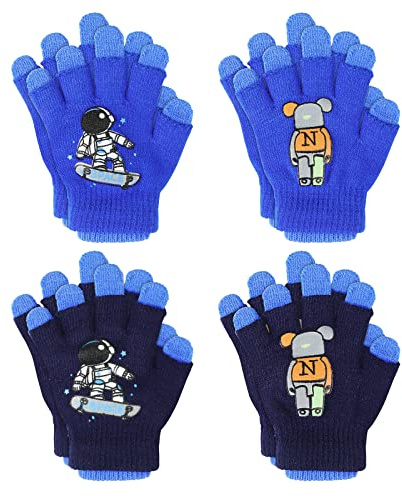 TAGVO 4 Paare Winter Magische Handschuhe Kinder, Vollfinger Stretch Handschuhe,Warme Kinder Handschuhe, Handschuhe Strick Kinder Winter Warme Strickhandschuhe für Jungen oder Mädchen 5-13 Jahre