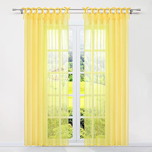 SCHOAL Gardinen mit Schlaufen Transparente Vorhänge Voile Schlaufenschals Modern Fensterschal Wohnzimmer Gardinenschal Uni 1 Stück BxH 140x235cm Gelb