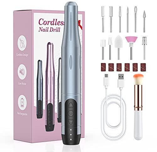 Fresa per Unghie Professionale Cordless, Fresa Unghie Set 11 in 1, Lima per Unghie Elettrica Semipermanente Manicure Pedicure Elettrico Portatile Strumenti di Lucidatura Regalo (grigio)