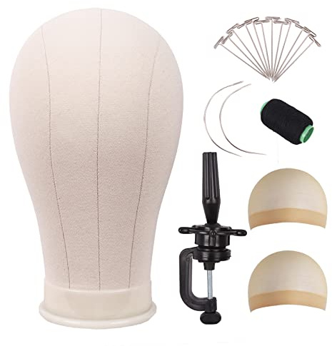 MapofBeauty 23 Zoll Leinwand Block Kopf Perücke Kopf Zeigen Styling, Beige | Stand für Making Perücke Mannequin