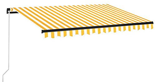 Gelenkarmmarkise Einziehbar mit LED, Chusui Sichtschutz Balkon, Balkon Markise, Seitenmarkise, Sonnenvorhang, Klemmmarkise, Balkonmarkisen, 350x250 cm Gelb und Weiß