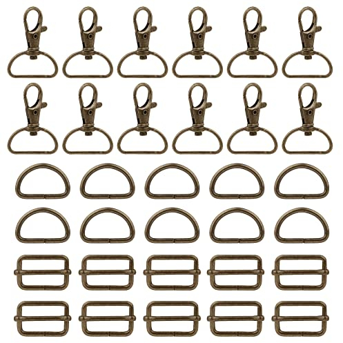 SWAWIS 70 Stück Drehgelenk Karabinerhaken Set, 25mm D-Ringe Schiebeschnallen Drehbare Karabinerhaken, für Taschen Gurt Kostüme Rucksack Hundeleine DIY Hardware-Zubehör(Bronze)