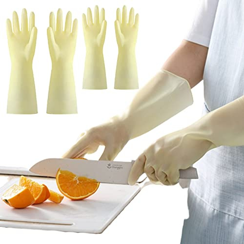 BAMFY Gartenarbeit Hausarbeit Putzhandschuhe Wiederverwendbar 3 Paare Lang Haushaltshandschuhe Küche rutschfest Gummihandschuhe (Color : Gelb, Size : M)