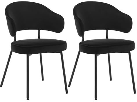 WOLTU Esszimmerstühle 2er Set, Küchenstühle gepolstert mit Armlehnen | Rückenlehne, Metallbeinen, Bezug aus Samt, für Wohnzimmer Küche Esszimmer, Schwarz