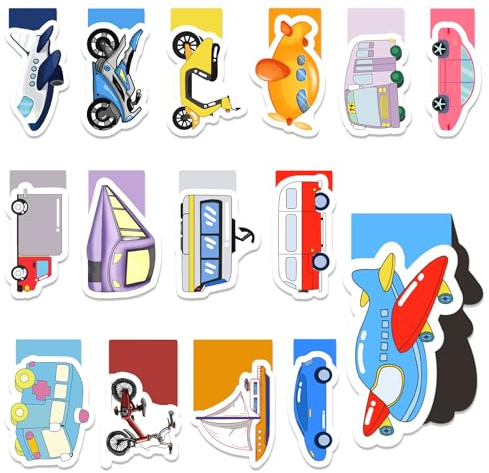 Lesezeichen Kinder, 30 Stück Magnetische Lesezeichen, Weihnachten Magnet Lesezeichen Bunt, Seitenclips Lesezeichen Lustig, Mitgebsel Magnetic Bookmarks für Schüler Lehrer Lesen Schule(Verkehrsmittel)