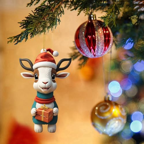 Weihnachtsdeko Weihnachten Ziege Anhänger Acryl 2D Weihnachtsziegen Baumschmuck Ziegen und Weihnachtskugeln Ornament Christbaumschmuck Weihnachtsanhänger Deko Weihnachtsschmuck (J, One Size)