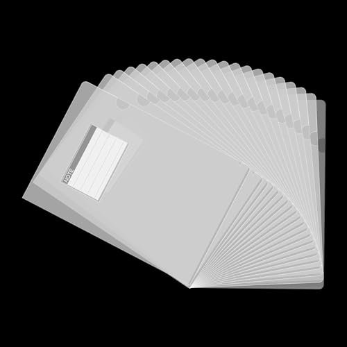 MUXHEL Kunststoff-Ordner A4, A4, transparente Kunststoffhüllen mit Etikettentasche, A4, oben und seitlich offen, für Schule, Büro, Papiere, 50 Stück