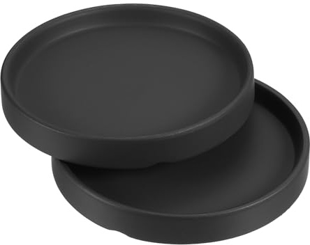 PATIKIL Plato para Maceta de 5 Pulgadas, Paquete de 2 Bandejas Redondas de Cerámica para Goteo de Flores, para Uso En Interiores y Exteriores, Color Negro | Bandeja redonda de cerámica para goteo de flores, para interiores y exteriores