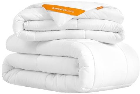 SONGMICS HOME Bettdecke, 2-in-1, 220 x 240 cm, besteht aus 150 GSM Sommerdecke und 350 GSM Winterdecke, 500 GSM ganzjährige Decke, 4 Jahreszeiten, wolkenweiß TDC004W01