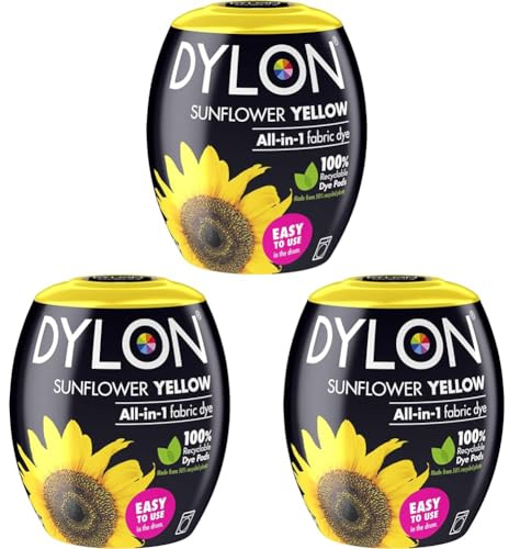 DYLON Washing Machine Fabric Dye Pod for Clothes & Soft Furnishings, 350g – Sunflower Yellow (Pack of 3)