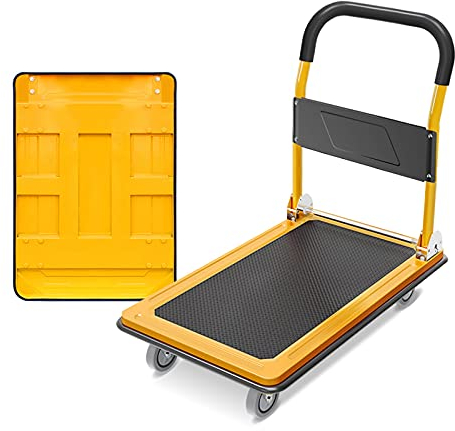 Flachbett-Handwagen Plattformwagen mit verdicktem Metallfahrgestell, faltbarem Griff, Schiebewagen und 4 Rädern for den Heimbüro-Transport, beweglichen Handwagen Schwerlast-Flachbettwagen ( Color : Ye
