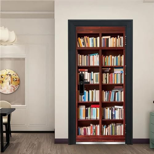 XAONUO 3D Drucken | Tür Bekleben Mit Türtapete Selbstklebend Retro Bibliothek Bücher Bücherregal 95X215Cm | Tür Verschönern Mit Türfolie | Türaufkleber Xxl Türbilder | Türposter Türklebefolie