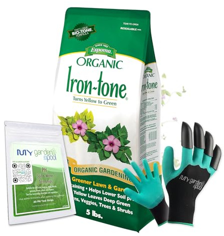 Espoma IT5 Iron-Tone 5 lb. with My Garden Pool PH Soil Test Strips 20 ct, and My Garden Pool Superior Gardening Claw Gloves and Garden-IQ, Smart Gardening AI Assistant!