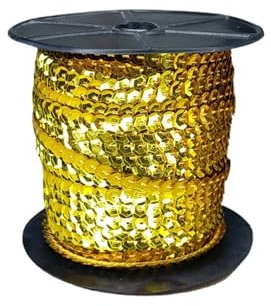 LENTEJUELA CUBETA (50 METROS) - (6MM) Lentejuelas para Manualidades, Lentejuelas Para Costura, Pasamanería Dorada, Rollo de Lentejuelas Ideal Para Proyectos de Costura (Oro)