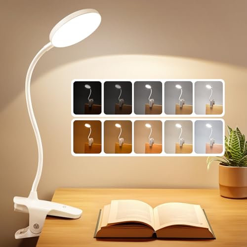 One Fire Reading Lights for Books in Bed, 3600 mAh Rechargeable Lamp, 5 Brightness/5 Colors/Memory Clip on Light, Flexible Reading Lamp, 400LM+36 LED Clip On Reading Light for Reading,Office,Craft