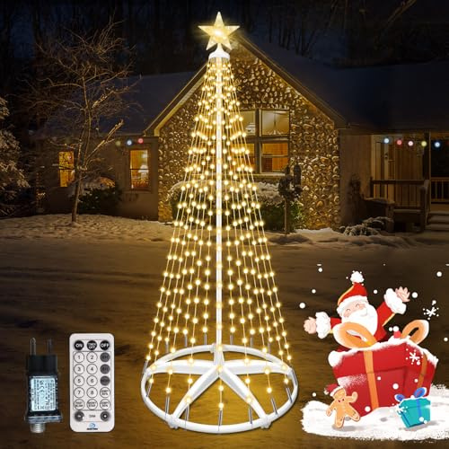 Forlivese LED Weihnachtsbaum Warmweiß, 12 Modi Tannenbaum Lichterbaum Weihnachtsdeko mit 3 Timer- und 4 Helligkeitseinstellung, Lichterkette Weihnachtsbaum mit Fernsteuerung für Garten Rasen Hof