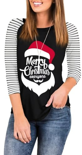 LACOZY Merry Christmas Light Shirt for Women Basic Xmas Tshirt Top 3/4 Sleeve Christmas Lights Print Graphic Tops