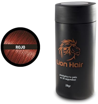LION HAIR. Fibre capillari 28 g. Moltiplica i capelli in 30 secondi. Densificatore dei capelli. Microfibre di cotone per uomo e donna. (Rete (rosso fantasia))
