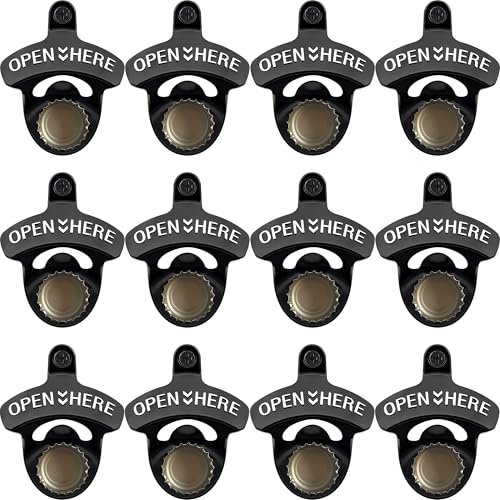 HAIICEN 12 PCS Magnetic Bottle Opener Wall Mounted, Bulk Post Mount Beer Opener for Cooler Bench Table Black and White