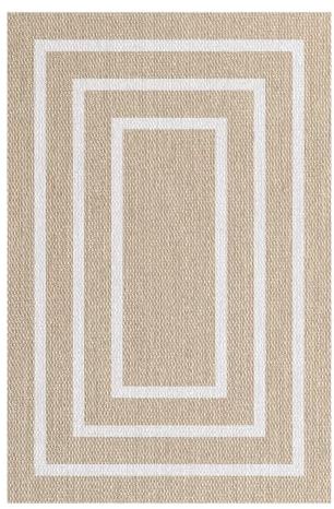 STORESDECO Vinyl Teppich pflegeleicht rutschfest, Küchenläufer & Läufer für Flur, Wohnzimmer und Esszimmer, In & Outdoor Teppich wetterfest, Premium Qualität Größe: 140 x 200 cm Weiße Rechtecke