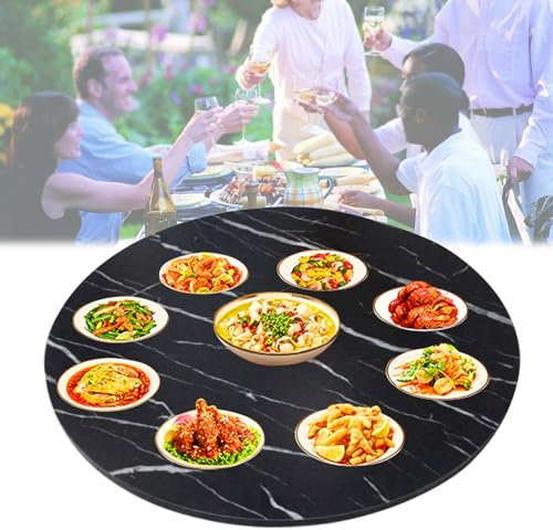 Plateau de service rond rotatif à 360° avec roulements silencieux pour cuisine, salle à manger, hôtel, restaurant (noir Ø90 cm)