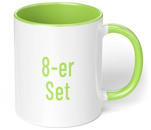 True Statements Kaffeetassen Set zum Bemalen oder bedrucken - Sublimationstassen aus hochwertiger Keramik - ideal für den Kindergeburtstag oder Sublimationsdruck - 8er Set Hellgrün