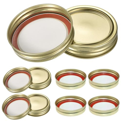 12 Pcs Jar Lids Canning Lids, Jar Seals Tinplate Split-Type Jar Lids and Bands Regular Mouth Leak Proof Fits Storage Cover (Gold), Jar Seals Replacement