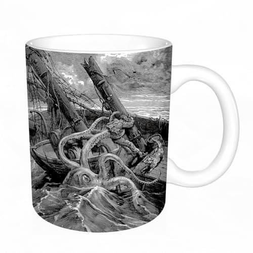 YFHJV Tazas de Café,Taza de Cerámica para Té y Café - Regalo Original - 330 ml - Desayuno Tazas Tazas graciosas,Pulpo gigante atacando,tazas originales
