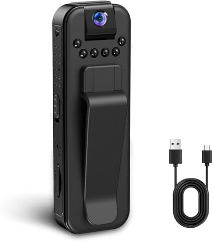 ZeiLaBang Kakadi Minicámara HD 1080P con tarjeta de memoria de 64 GB, videocámara portátil de policía, grabación de audio y vídeo, cámara mínima con visión nocturna, cámara corporal para interior y