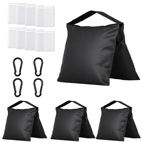 Haboke Robuste Sandsäcke, vielseitig einsetzbar, für Fotografie-Hintergrund, Stative, Vordächer, Zelte und Outdoor-Ausrüstung, verstärktes Design + 8 Aluminium-Clips, 4 Stück