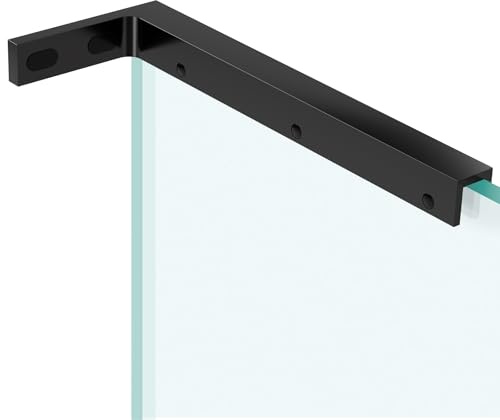 LukLoy Support en verre fixe, barre de support de douche murale sur verre, support de montage en forme de L pour panneaux de douche de 8 à 12 mm (noir, verre à droite)