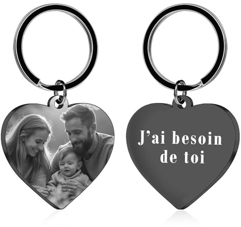 Porte Clef Personnalisable avec Photo et Texte Double Face Porte Clé Personnalisé Idée Cadeau pour Homme Femme Couple ou Famille