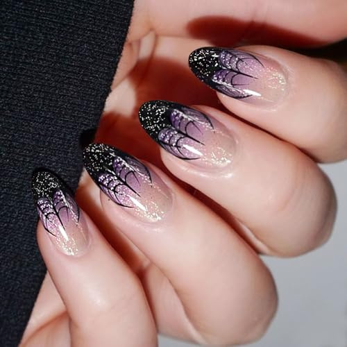 JMEOWIO Nagelfolie UV Härtend Halloween Schwarz Lila UV Gel Nail Strips Nagelsticker Nagelaufkleber Nail Art Dekoration Nageldesign Zubehör