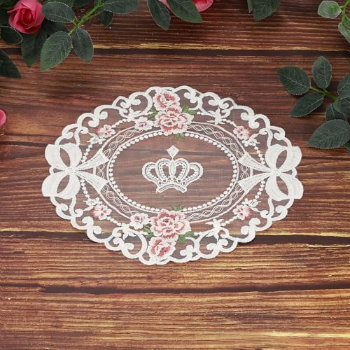 sourcing map 2 manteles individuales de encaje, 11.8 x 4.6 pulgadas, tapetes de mesa vintage ovalados bordados de ganchillo para decoración del hogar, color blanco