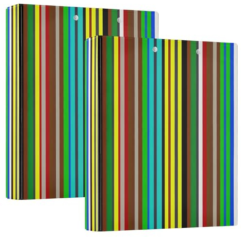 Colorful Stripes 1.5 in Binders 3 Ring Hold 200 Sheets Cute Folders Notebook Round Ring Recipe Binder, 12.4x10.63x2.36inch, 2 Pack