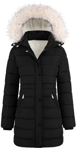 Yuson Girl Abrigos de Mujer para Invierno Chaqueta Largo Cálida Cremallera Acolchada Parka con Capucha Prueba de Viento Jacket Elegante Casual Chaquetón Exteriores con Bolsillo(Negro, XL)
