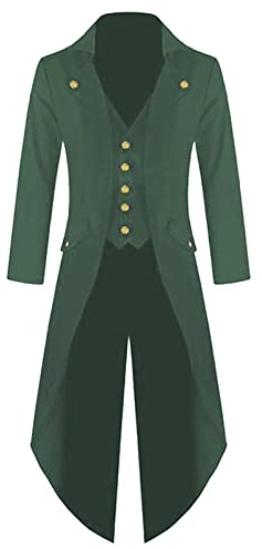 Generisk gårdsdräkt för män, medeltida kläder scen teater rock retro renässans kostym steampunk frack uniform halloween avslutningsbal dagliga kostymer för festival och cosplay, Grön, XXL