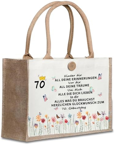 VOYANTE Jutetasche Geschenk zum 70 geburtstag frau, Faltbare Nachhaltige Einkaufstasche, Shopper Tasche Damen Jute Tote Bag, Mama geburtstagsgeschenk für Frauen, Freundin, Kollegin